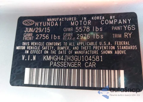 2016 Hyundai Equus Signature from USA, damaged, VIN KMHGH4JH3GU104581